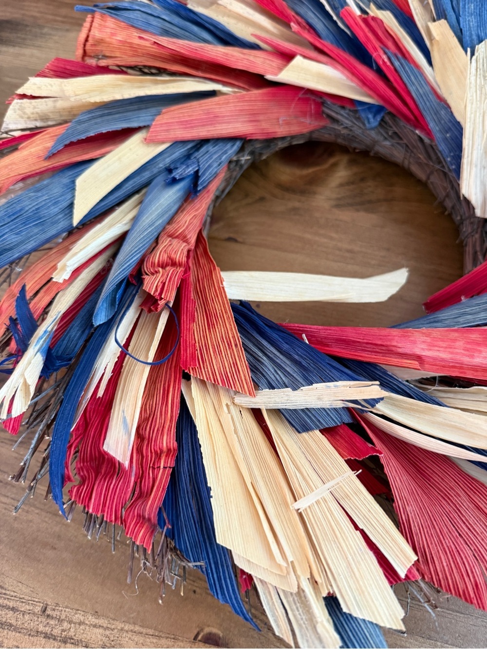 Patriotic Red, White & Blue Raffia Holiday Wreath - Picture 2 of 10